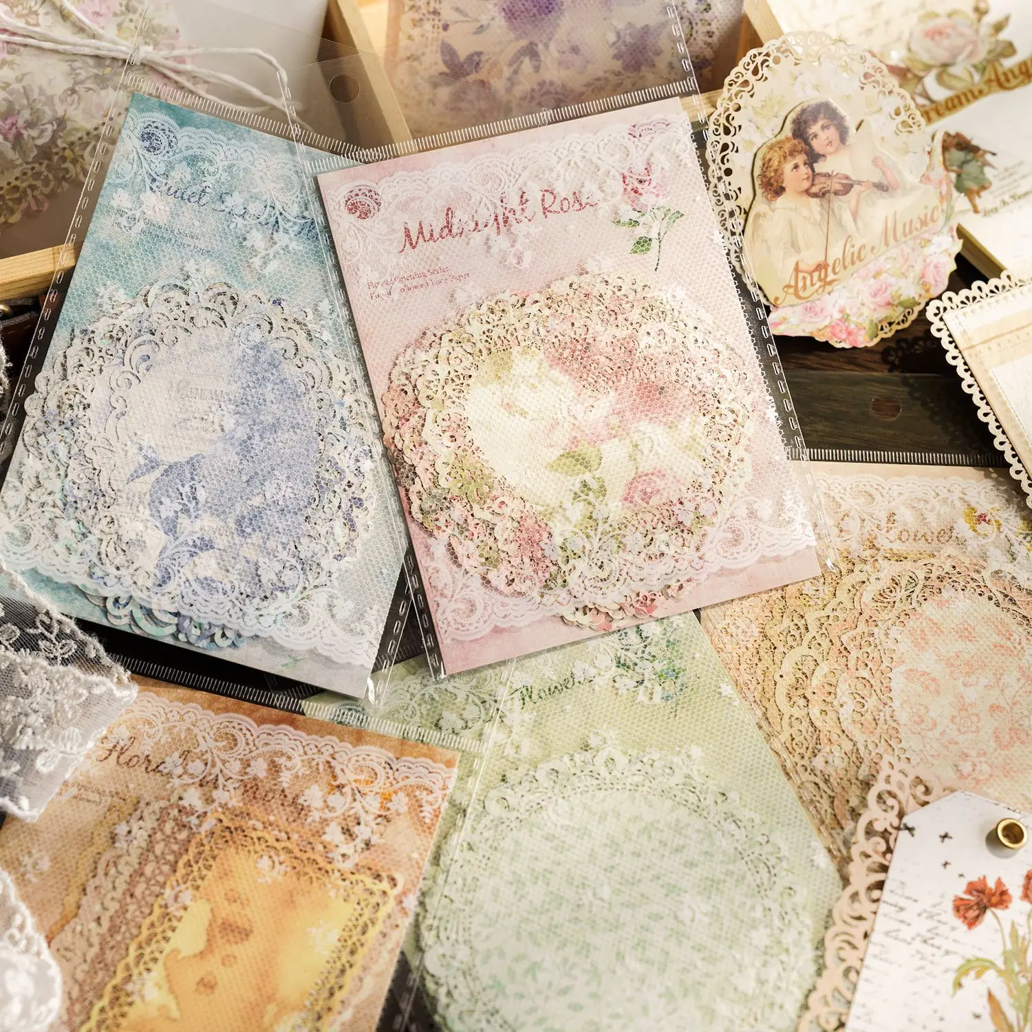 10 Sheets Vintage gradation Hollow lace material paper Decorative Hand Account Diary Scrapbooking accessories