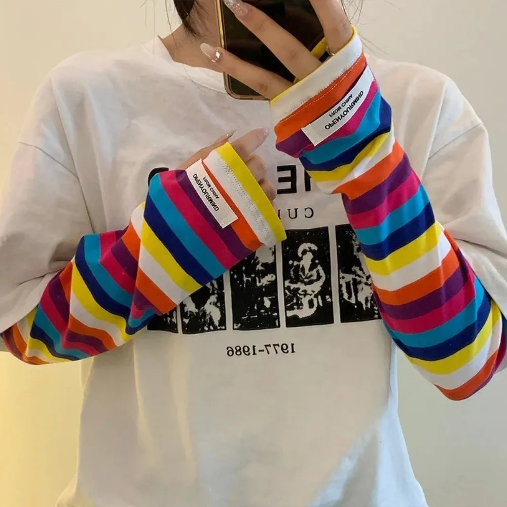 اللون قطاع الجليد الذراع كم فضفاض Harajuku شريط الأشعة فوق البنفسجية حماية الذراع قفازات مكافحة حروق الشمس طويلة تنفس غطاء للأكمام النساء الفتيات