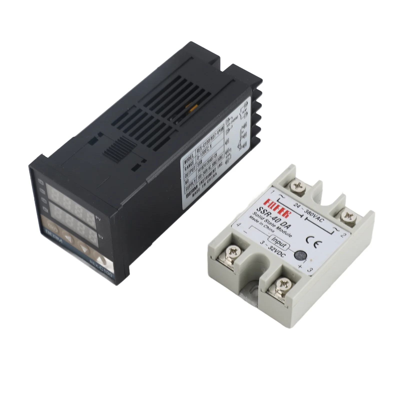 REX-C100FK07-V*AN Intelligent Temperature Controller SSR Output + SSR-40 DA +M6 1M Cable 3Pcs Set