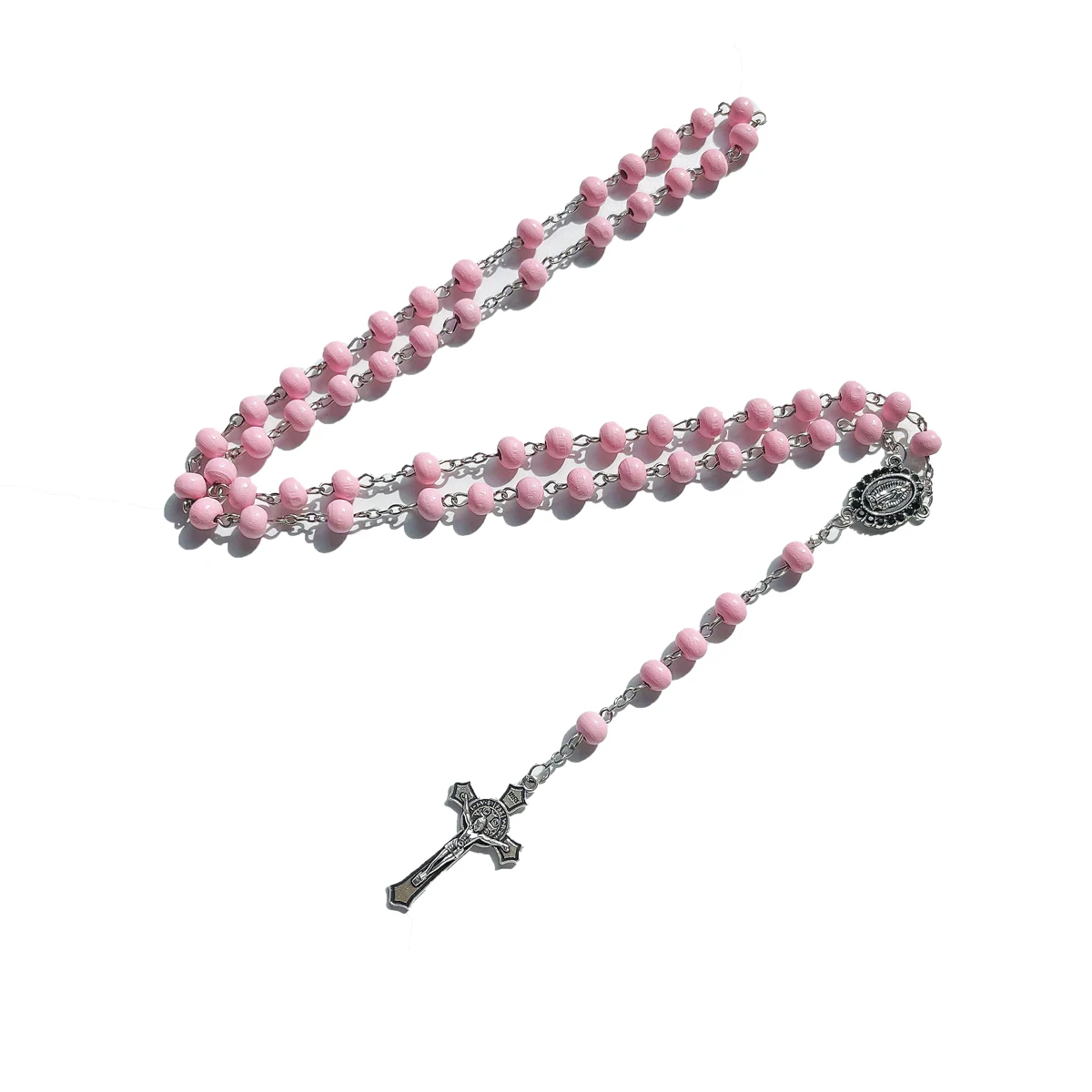 المباركة مريم العذراء الوردي بتلات الورد المعطرة مسبحة خشبية سانت كريستال حجر الراين موصل اليدوية الخرز الخشبي الكاثو