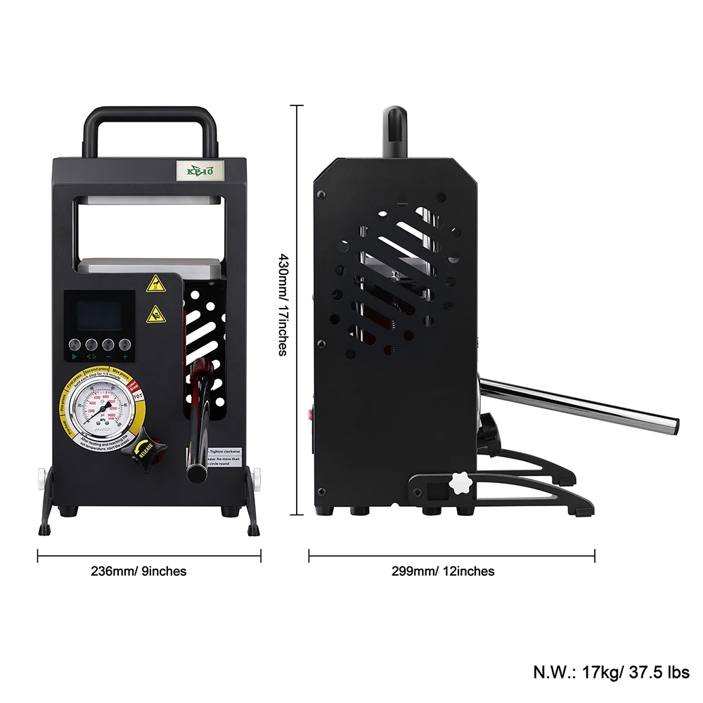 10T Rosin Press with Pressure Gauge, Hot Press Embossing Machine for Rosin Extraction