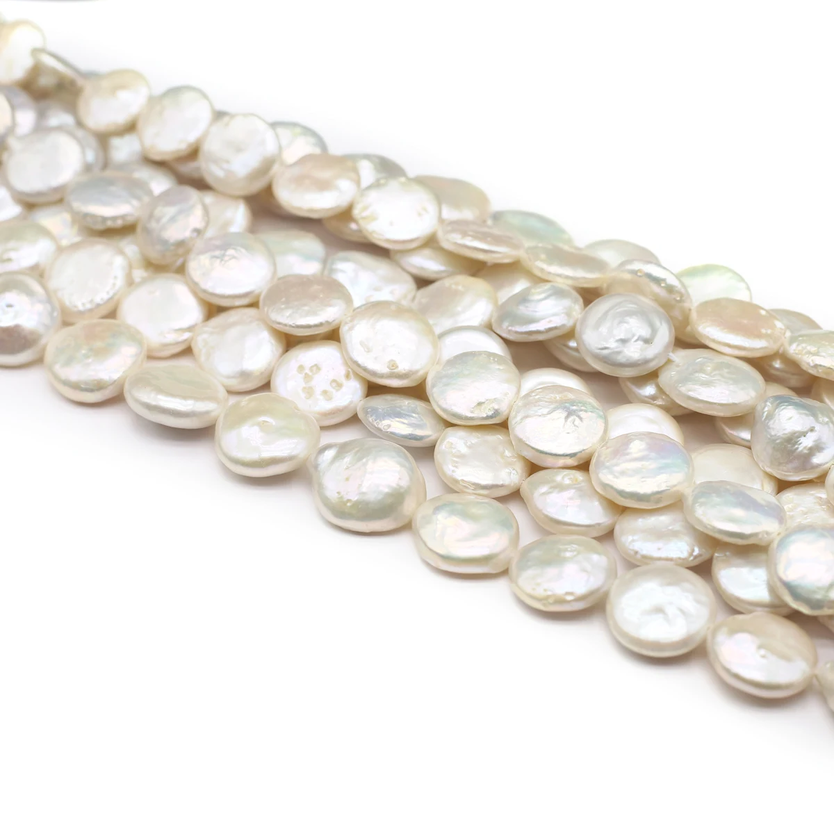 15‑16mm Coin Button Baroque Freshwater Pearl Strand White Flat Irregular Pearls Beads for DIY Necklace Bracelet Jewelry Making