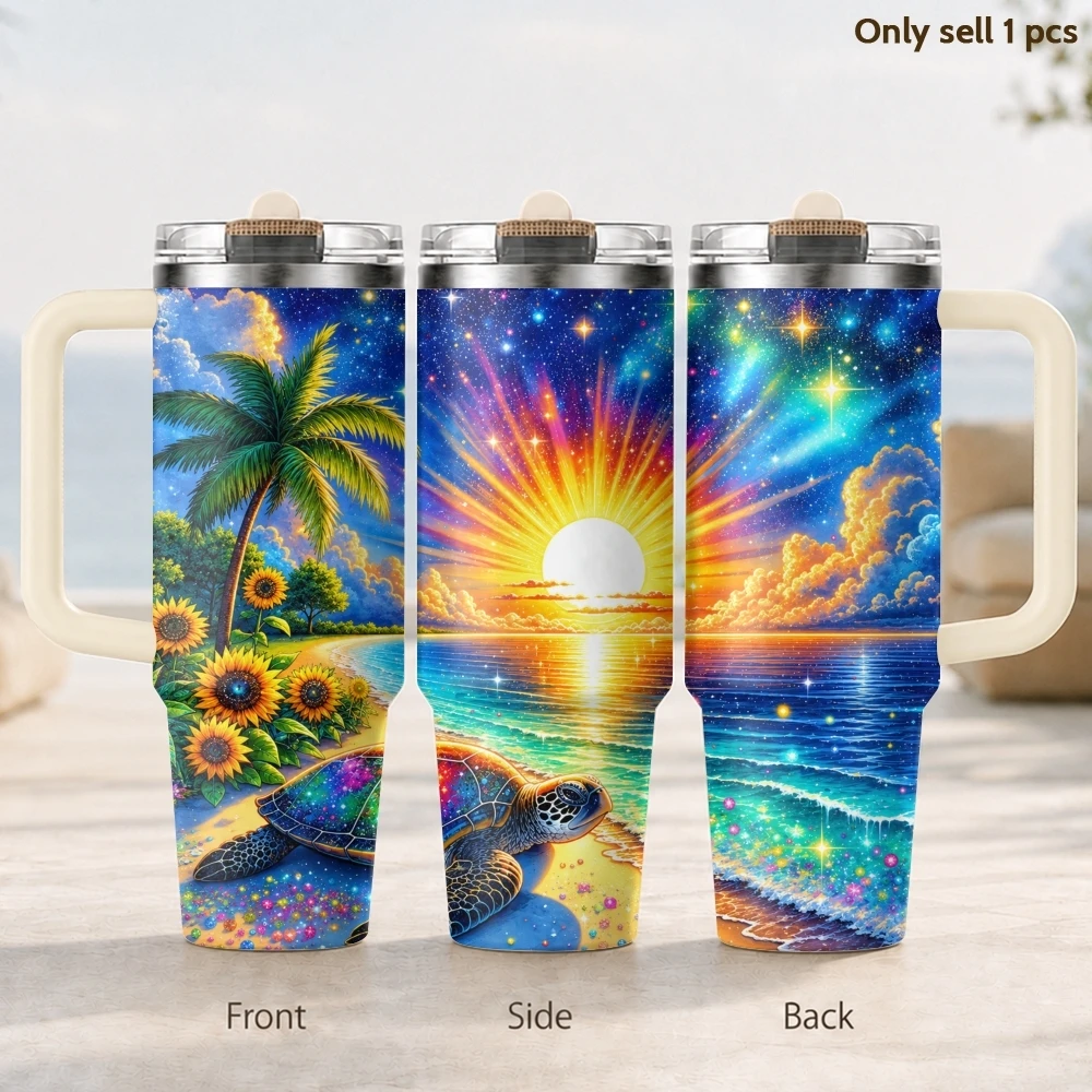 Magical Sea Turtle Beach Vacuum Flasks 40oz 3rd Gen Vacuum Insulated Stainless Steel Tumbler Cup with Handle Straw Lid for Gifts