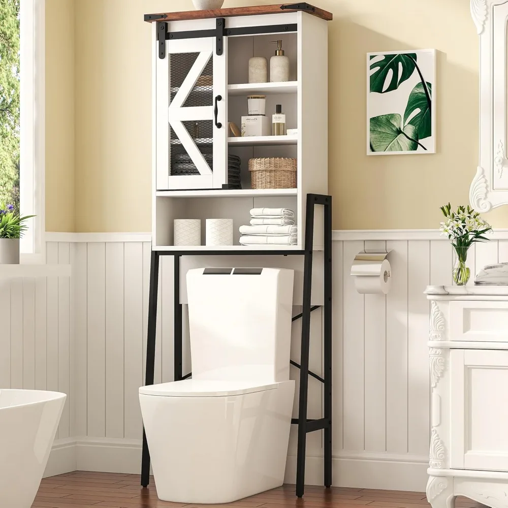 

Over The Toilet Storage Cabinet, Above Toilet Storage Cabinet with Adjustable Shelves and Barn Door, Farmhouse Behind Toilet Bat