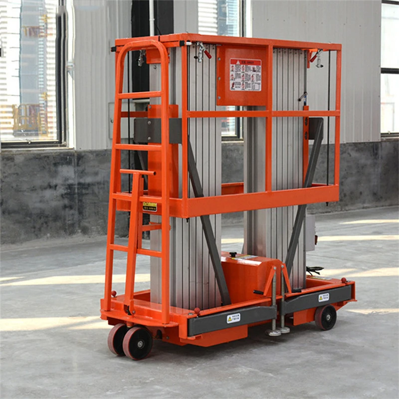 

Hot sale 7.8m 250kg small aerial working lift double mast vertical telescopic aluminium alloy lifting platform
