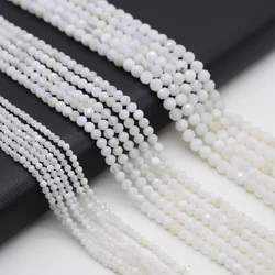 Natural Moonstone Beads Faceted Round White Agates Loose Spacer Beaded for Making DIY Jewerly Bracelet Necklace Accessories
