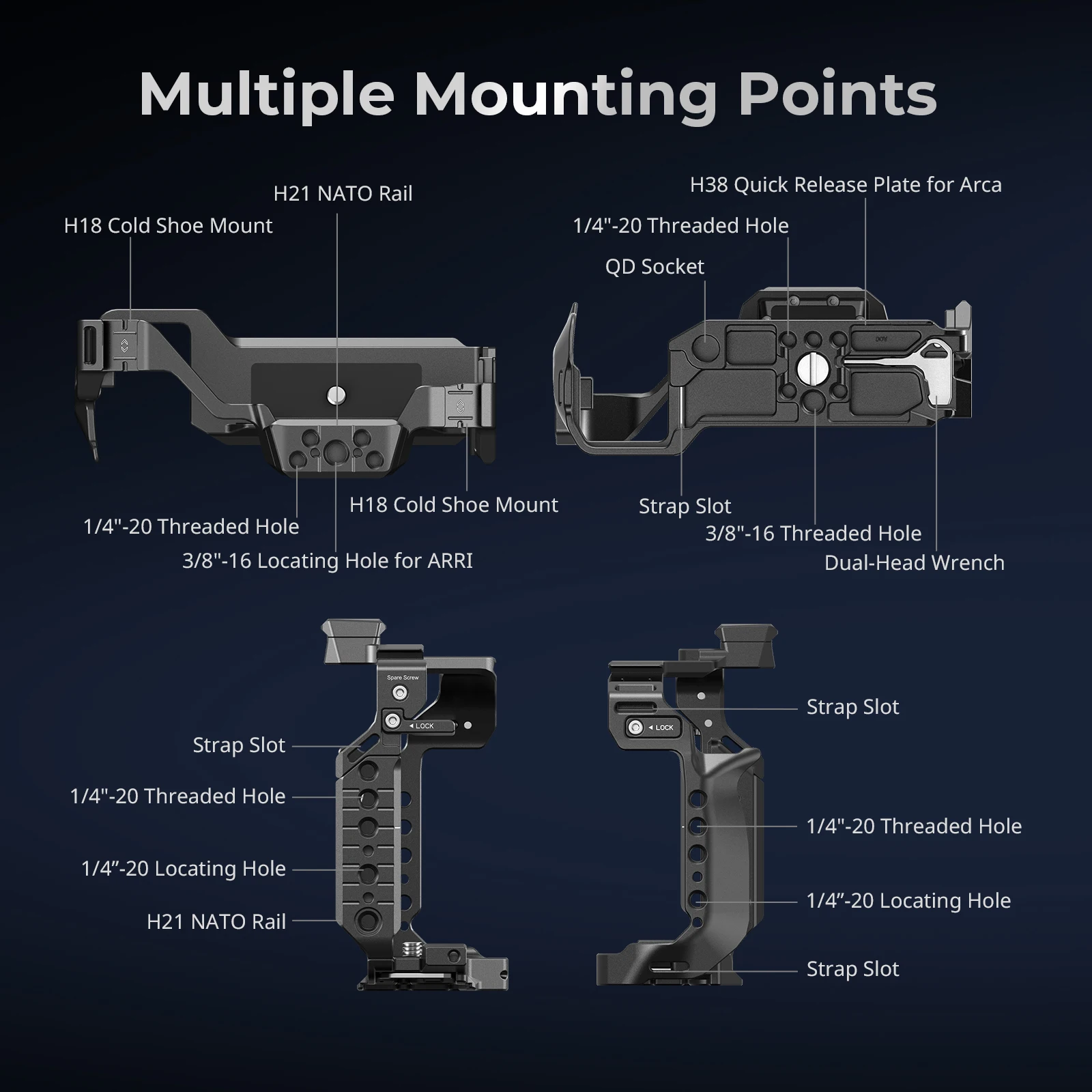 قفص SmallRig S1R II لباناسونيك LUMIX S1R II / S5 II / S5 IIX / G9 II w HawkLock سريع الإصدار مع لوحة سفلية Arca-Swiss 4902