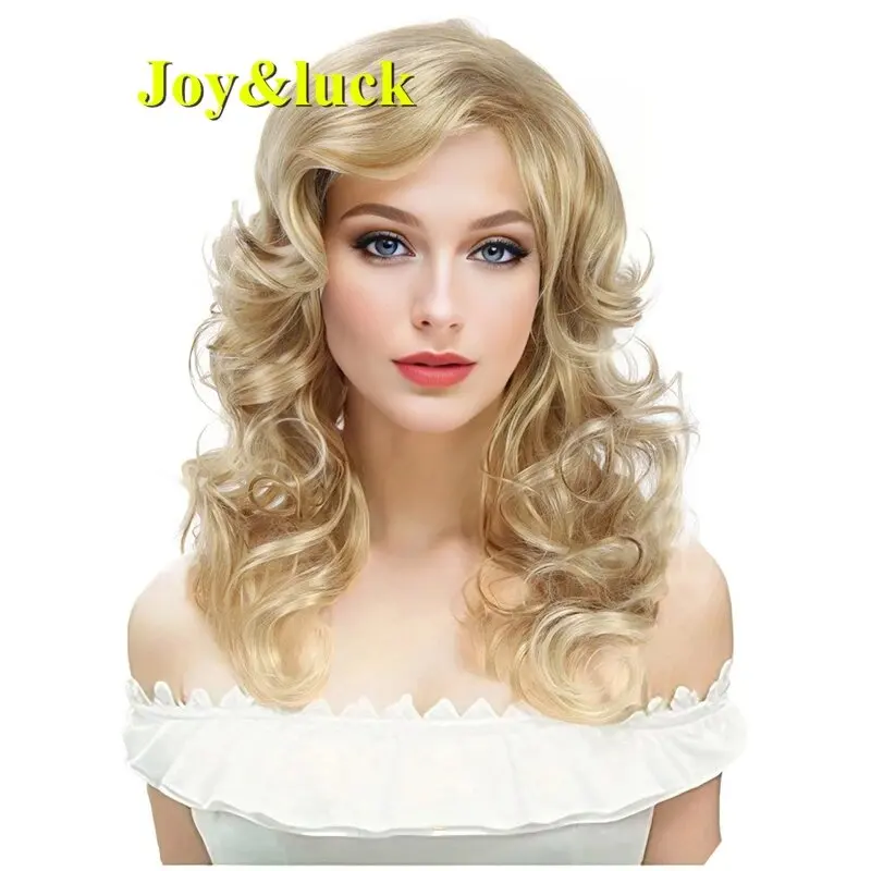 

Joy&luck Long Synthetic Wigs Culry Ombre Blonde Wig African Brown Wigs for Women Gold Luffy Full Wig With Bangs Natural Hair