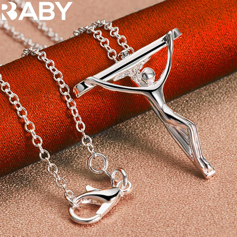 

URBABY 925 Sterling Silver Jesus Cross Pendant Necklace For Women Men Wedding Party Fashion Jewelry With 16-30 inches Chain