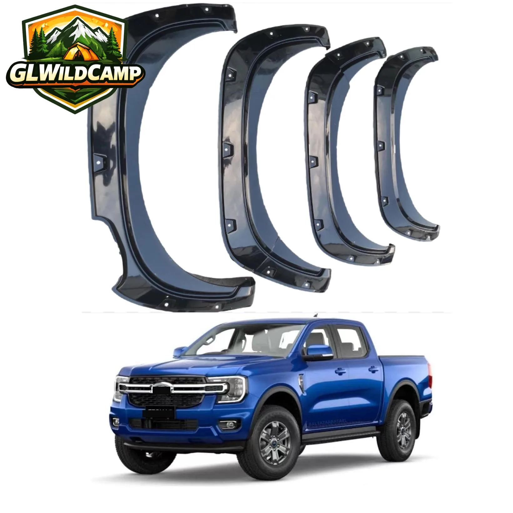 Matte Black ABS Fender Flares with Decorative Rivets for Ford Ranger T9 2022+ Wheel Arch Extensions