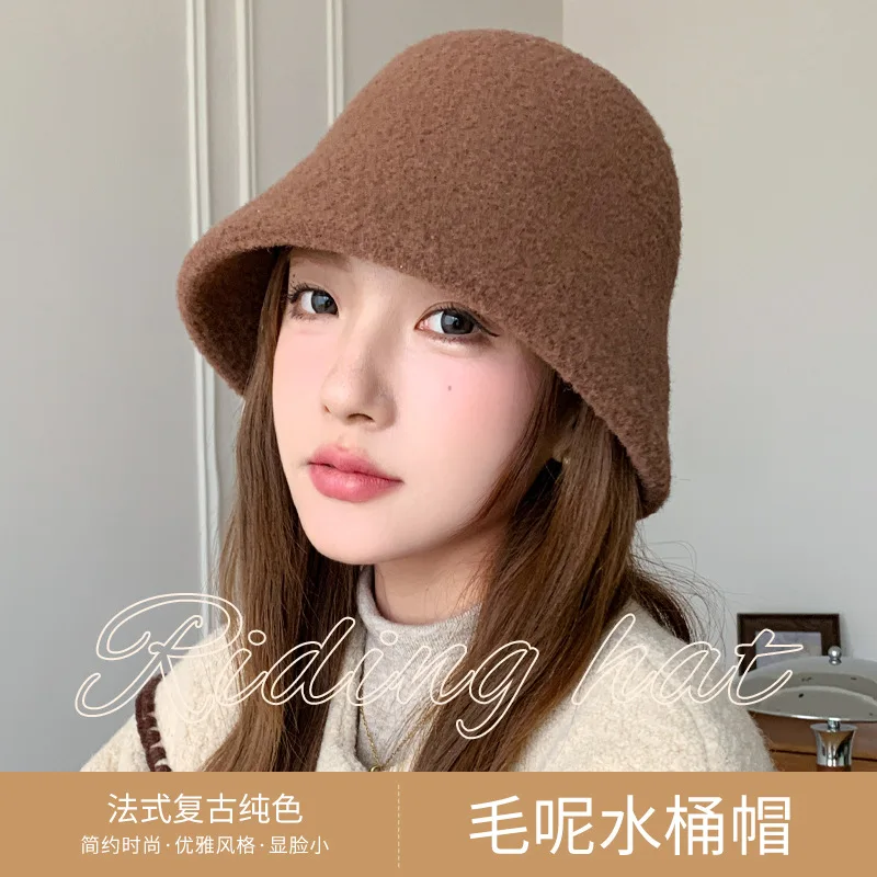 

Шляпа-ведро из смеси кашемира, женская зимняя корейская стильная, универсальная вязаная шапка для бассейна, теплая защита ушей для похудения