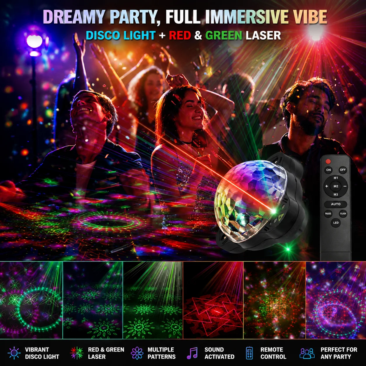 Disco + Red & Green Laser Effects Perfect for Any Party – Great for House Parties, Birthday Parties, DJ Events, Clubs, Bars, Wed