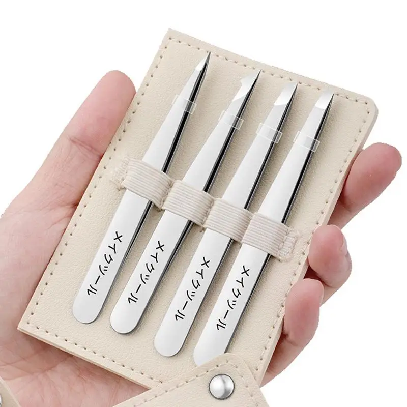 4PCS Multifunctional Tweezers Set Precision Eyebrow Hair Removal Splinter Ingrown Hair Tool with Storage Bag for Travel