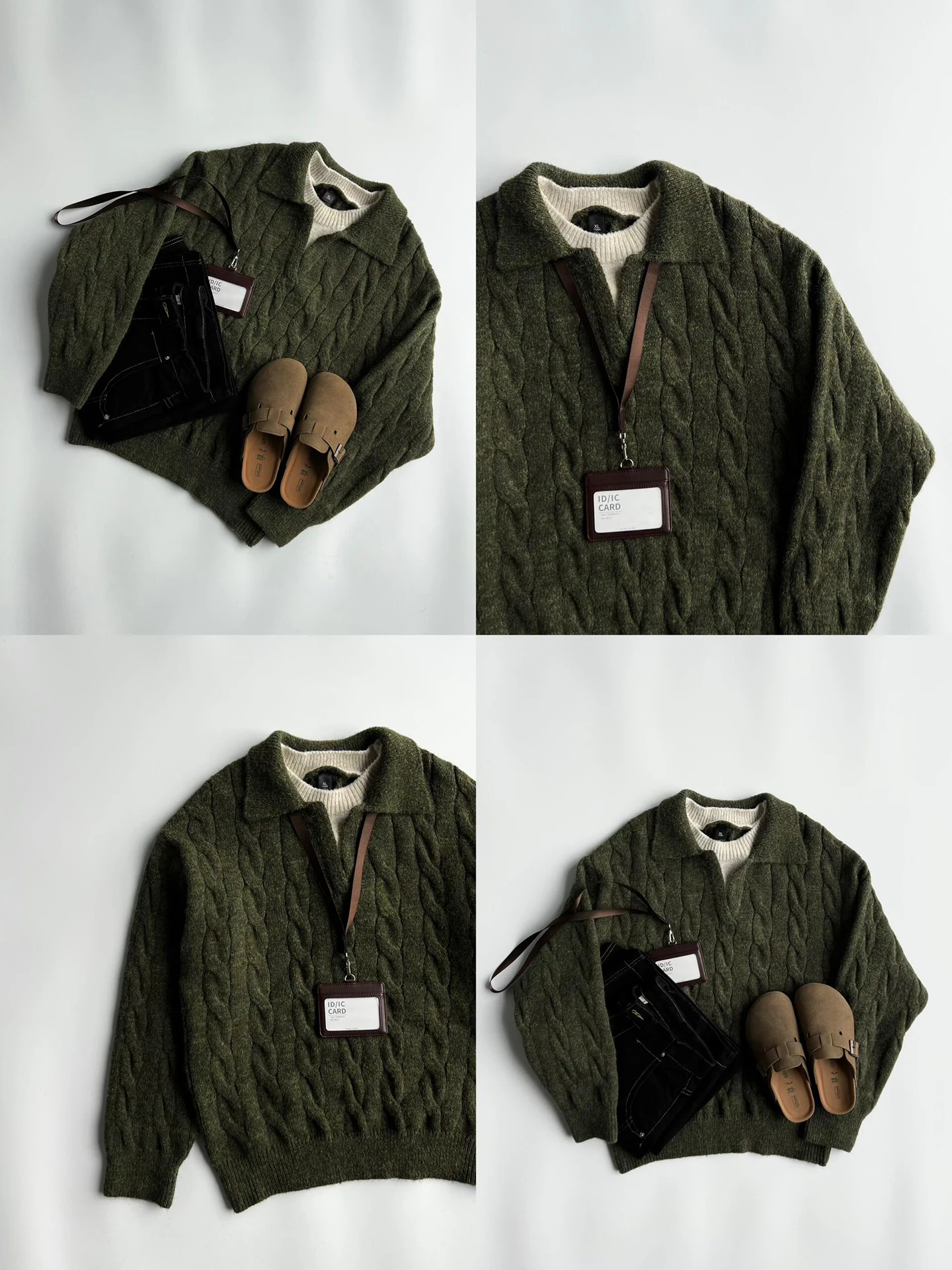 

Теплый фланелевой вязаный свитер с воротником для мужчин, осень-зима, повседневная одежда с базовым слоем, искусственная верхняя одежда из двух предметов