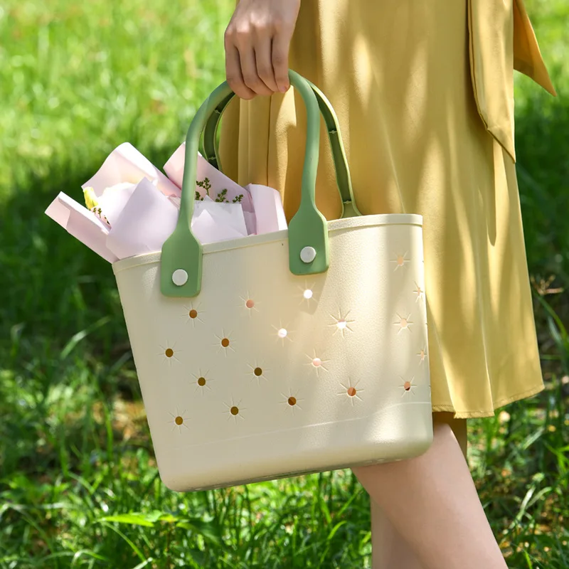 Portable Handled Picnic Basket, Creative Soft Material Multi-Purpose Storage, Bottom Drain Basket for Bathroom Shower