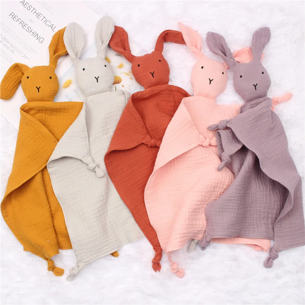 Baby Gauze Cotton Appease Blanket Double Layer Comforting Towel Animal Soft Toys Sleeping Doll Rabbit Saliva Towel