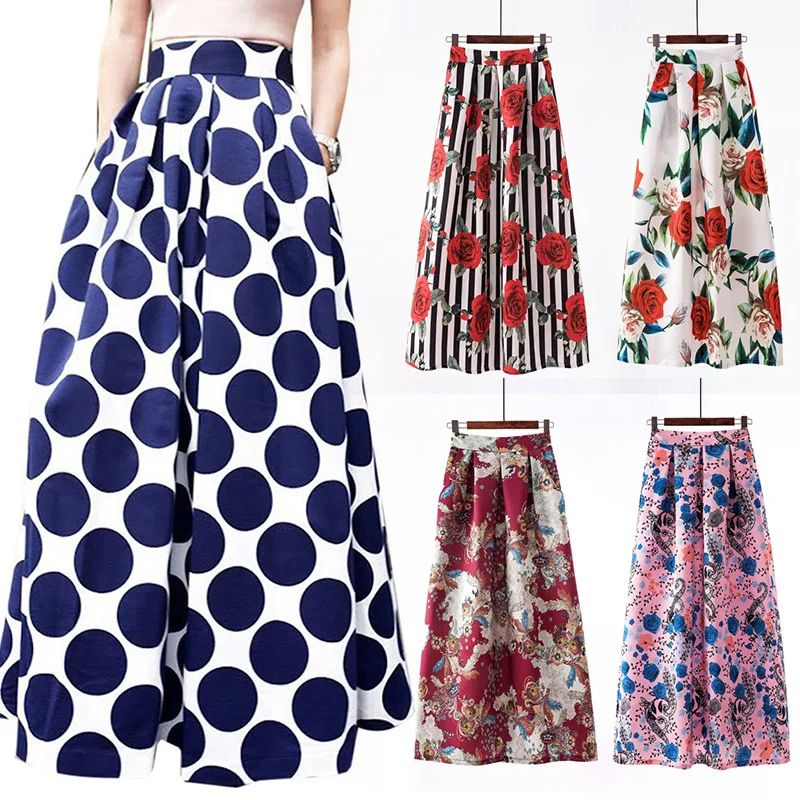 

VOLALO Floral Print Skirt Empire New BOHO Ladies Tulle Skirt Womens Jersey Gypsy Maxi Full Long Skirt Spring Autumn 3XL