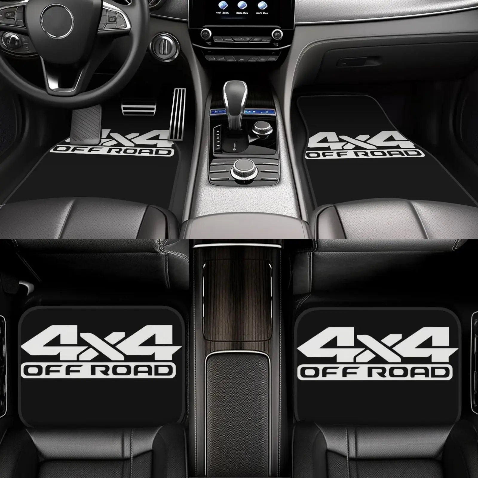 4pcs Off-Road Car Mats - Durable Polyester, Suitable For All Vehicles, Enhances Driving Comfort, Black With Lettering, Upgrades