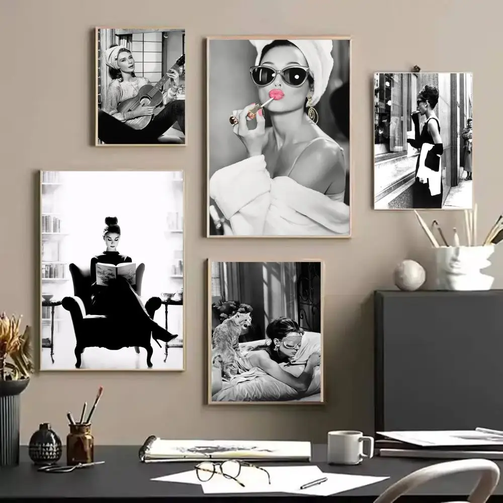 A-Audrey Hepburn Poster Stickers HD Waterproof Painting Wall Art for Bedroom Living Room Home Decor Decoration Gift
