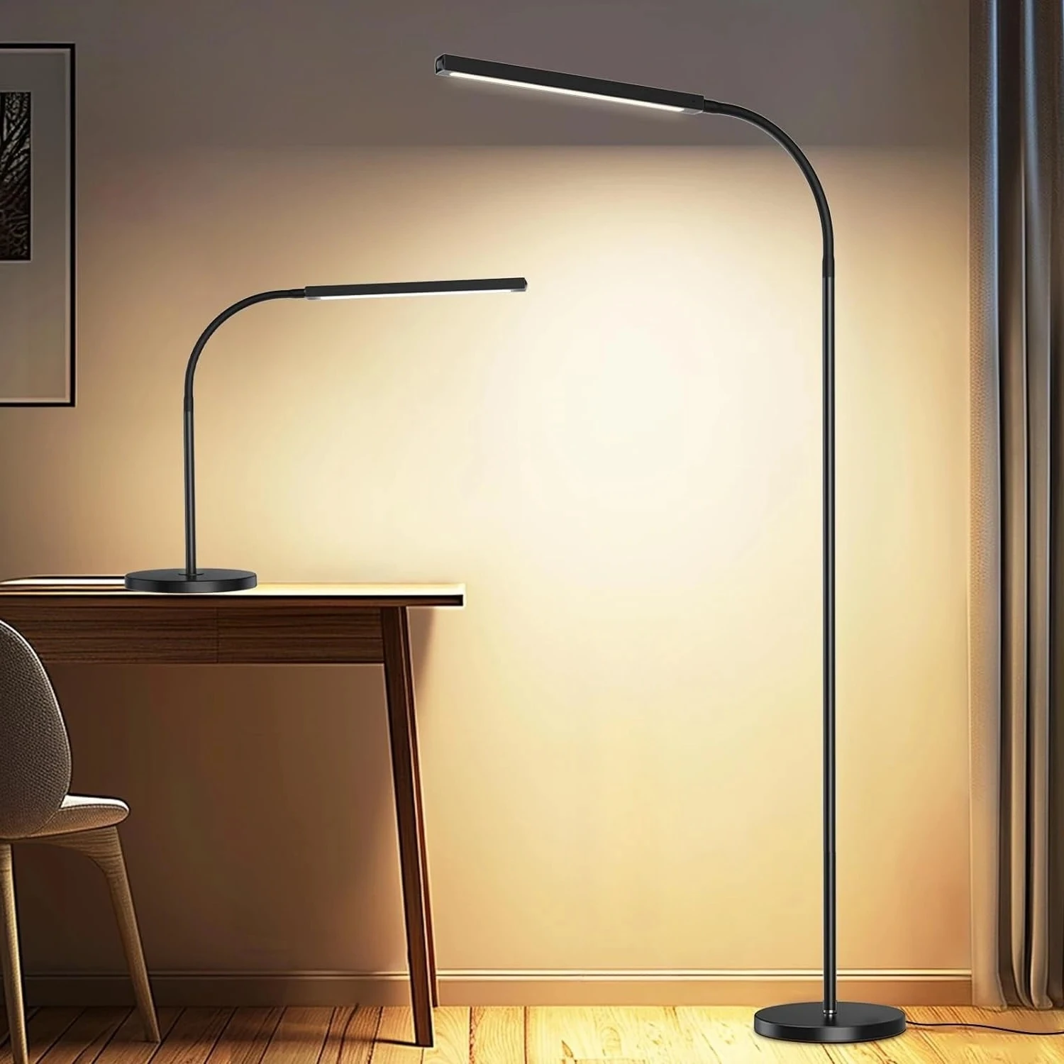 

LED Floor Lamp, Brightness Dimmable Floor Standing Light Adjustable Gooseneck USB LED Lamp For Home Rooms Reading Woring