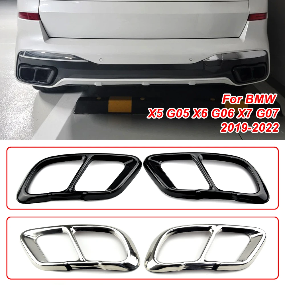 

Stainless Steel 2pcs Car Tail Muffler Exhaust Pipe Output Cover Parts Trim For BMW X5 G05 X6 G06 X7 G07 2019 2020 2021 M Sports