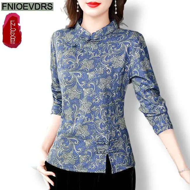 

2014 Stand Stand Red Tops Blouses New French Design Women Flower Floral Print Cotton Button Basic Elegant Retro Vintage Shirts