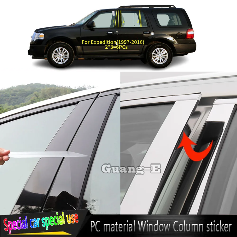 For Ford Expedition 1997 1998 1999 2000- 2014 2015 2016 Car TPU/Glossy Mirror Pillar Post Cover Door Trim Window Molding Sticker