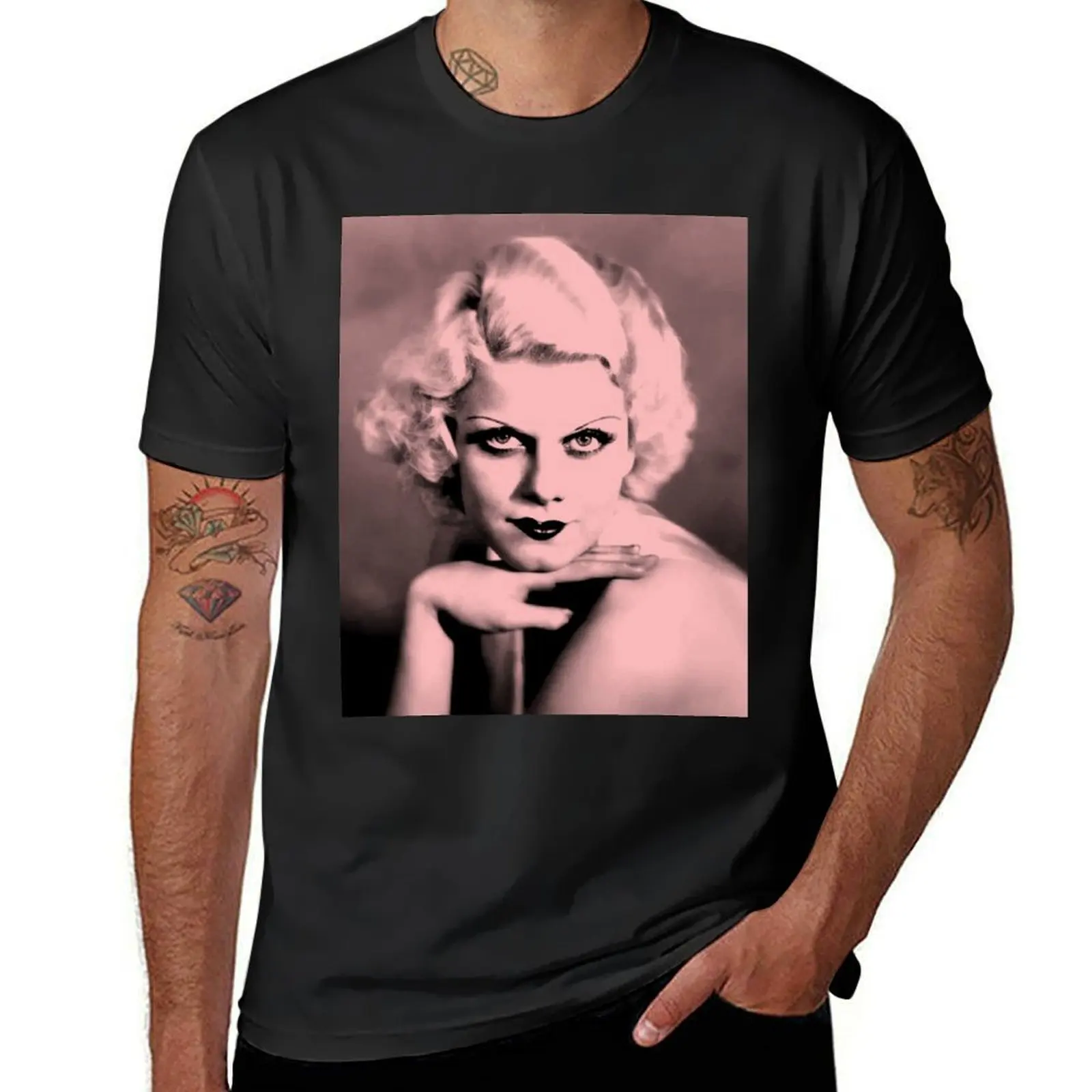 

Jean Harlow in pink and black T-Shirt customs customs design your own anime Aesthetic clothing men clothings