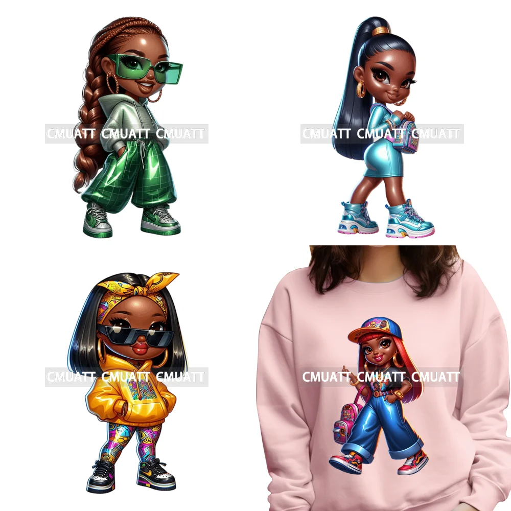 

Крутые городские модные наклейки DTF для одежды в стиле хип-хоп для чернокожих девушек, готовые к термопереносу, моющиеся, для кукол и одежды