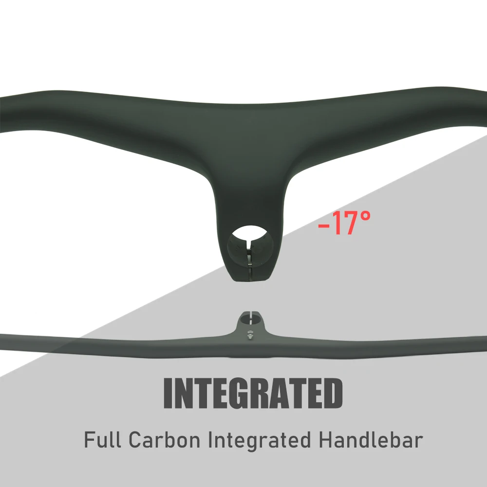 Integrated Carbon MTB Handlebar with Stem -17° Rise 28.6mm Clamp One-Piece Mountain Bike Bar Replacement Components 700-800mm Wi
