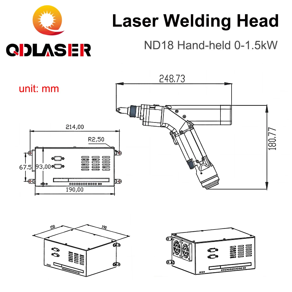 QDLASER WSX ND18 Handheld laser welding head 0-1.5KW Max Power 1500W FL 80mm/120mm with QBH Connector for Fiber Laser Machine