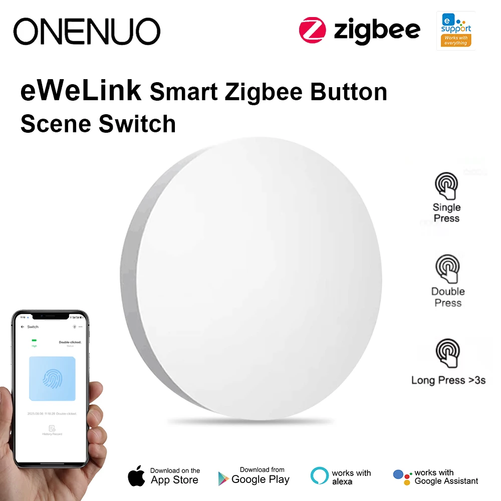 Ewelink Zigbee Smart Push Button Wireless Switch Include Battery Remote Control Automation Scenario Switch Work with Gatway