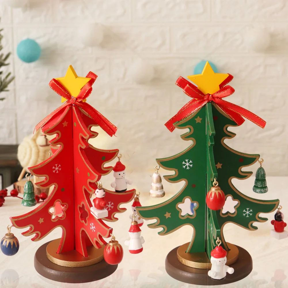 Christmas Tree Children's Handmade DIY Craft Toy Wooden Christmas Tree Scene Layout  Christmas Decorations Kids Xmas Gifts Toy