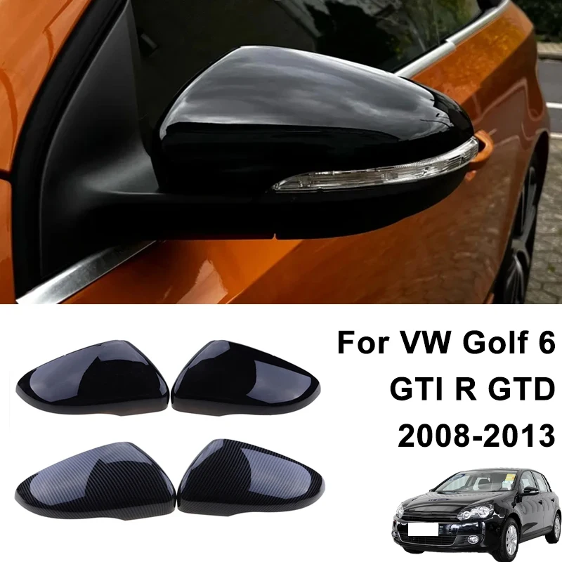 

Side Wing Mirror Cover Caps For VW Golf 6 MK6 GTI R GTD 2008-2013 Black/Carbon Fiber Pattern Rearview Mirror Accessories