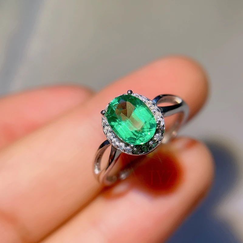 925 Sterling Silver True 100% natural emerald Ring Classic Fine jewelry New wedding gift 6*8mm