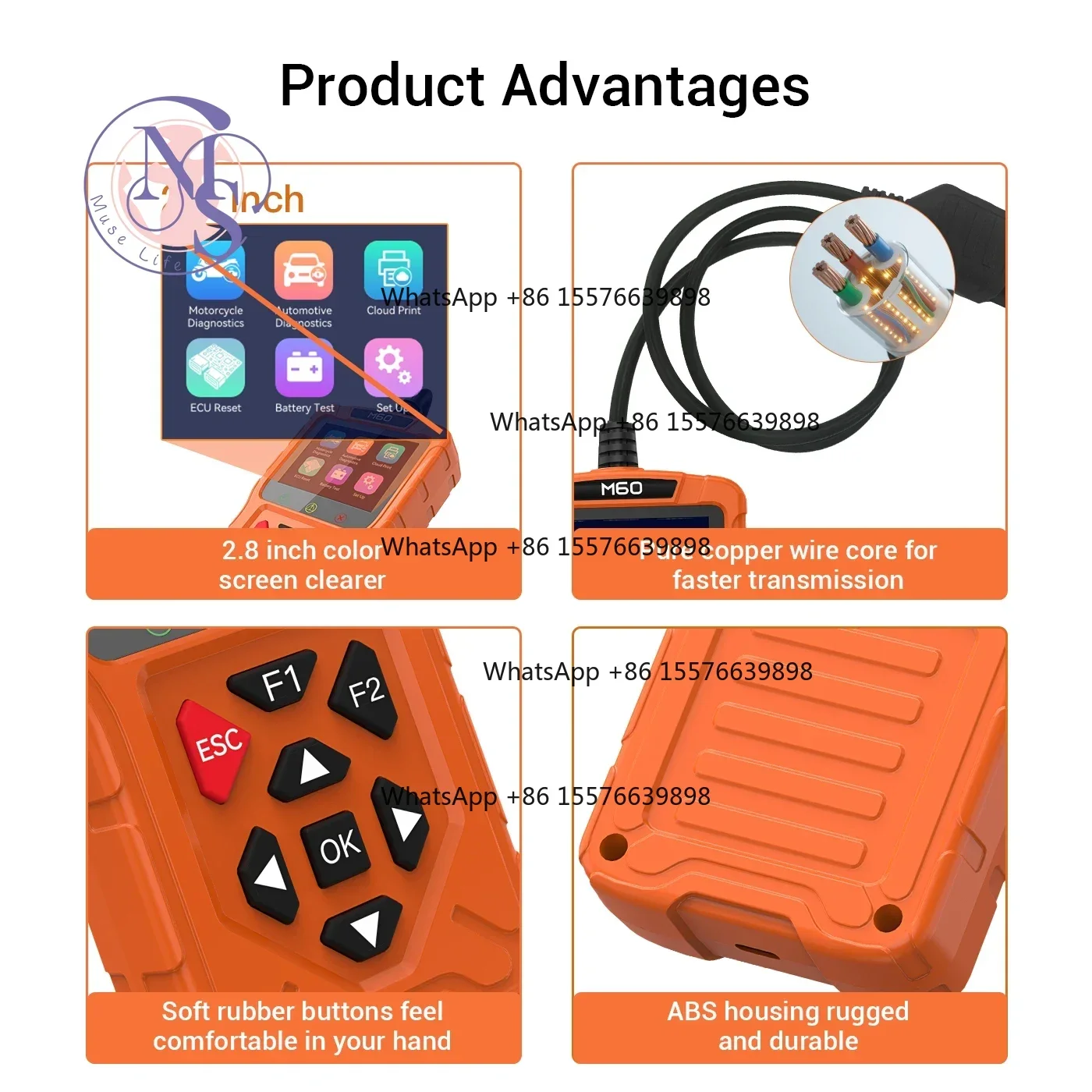 ZOCI-FOR-M60 OBD2 Scanner For Motorcycle Car Fault Code Read ECU Reset Replacement Parts