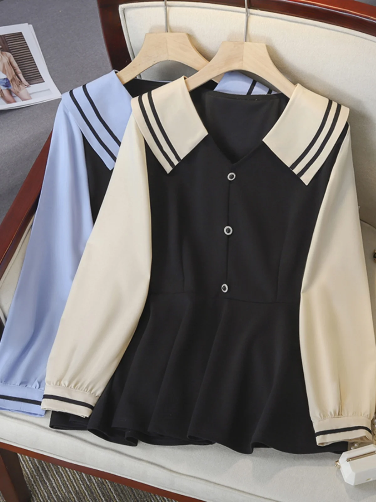 

Spring 2026 Women's Doll Collar Long Sleeve Shirt plus Size Fashion Design Slimming Age-Defying Korean Style Commute Wear