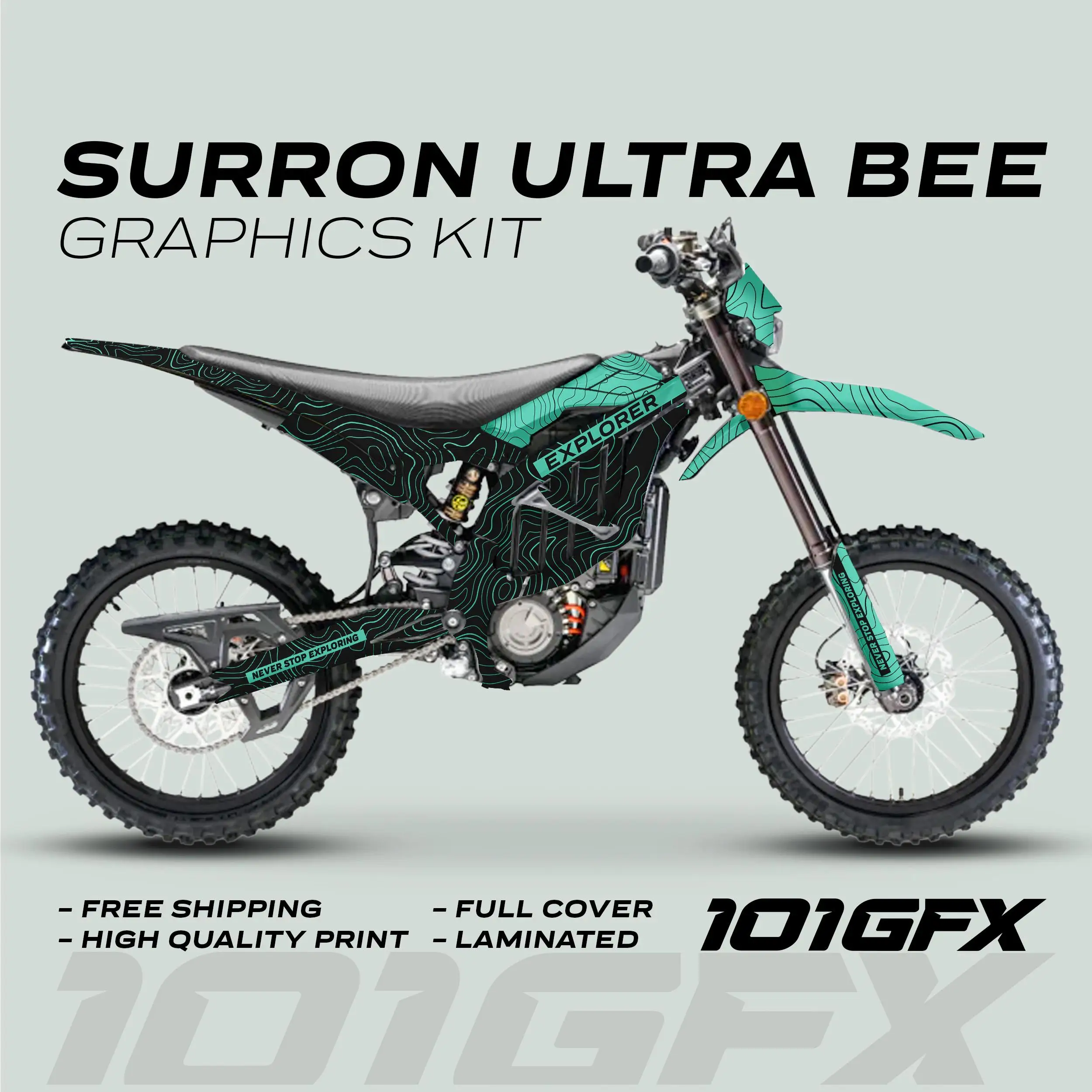 Graphics Kit EXPLORER BLACK MINT Decals Stickers Laminated Fox Racing eBike Decals Wrap Protection For Surron Ultra Bee