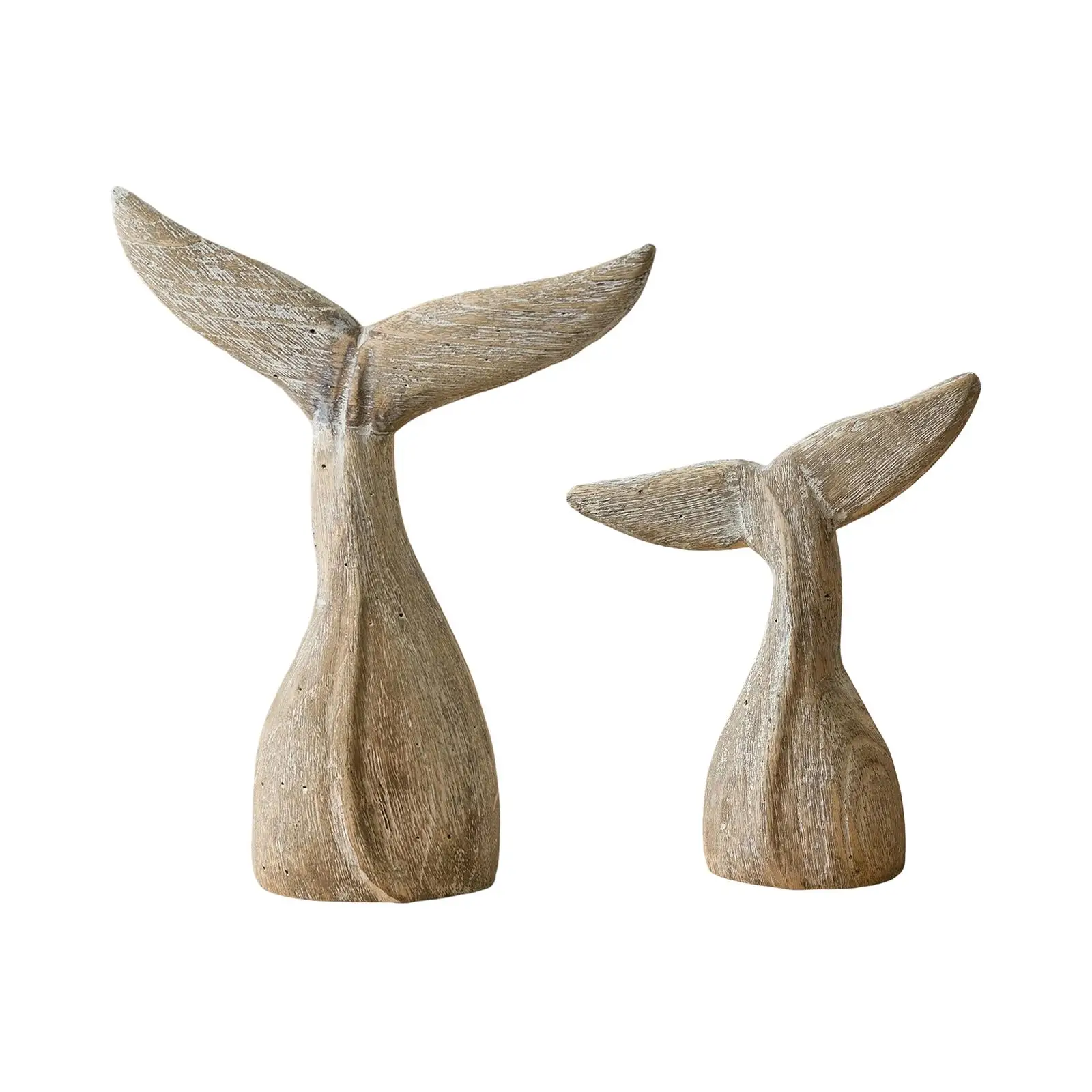 Vintage Rustikale Walflossen-Figur Holzskulptur Kunst für Wohnzimmer mit Meeresmotiv