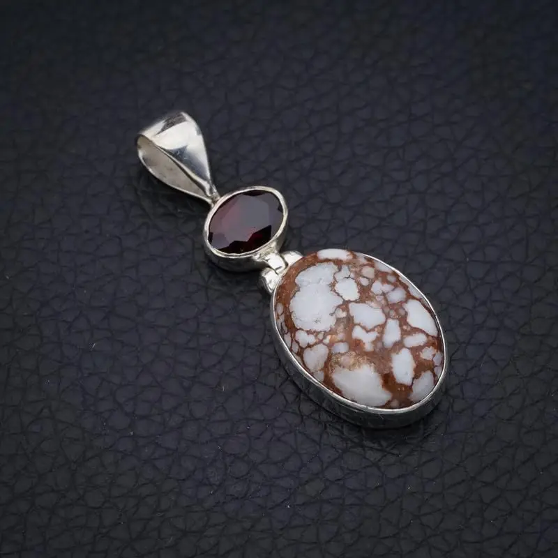 

Hesy® Natural Peanut Wood Jasper GarnetHandmade 925 Sterling Silver Pendant 1.5" F5419