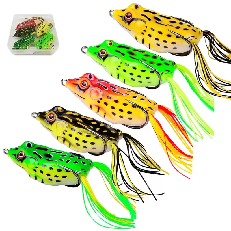 

5pcs Fishing Lures Kit for Bass Trout Swimbaits Topwater Fishing Frog Lure Bionic Artificial Soft Bait for Freshwater Saltwater