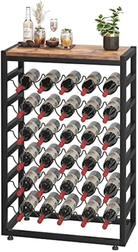 

6-Tier Floor Wine Rack Holds 30 Bottles with Wooden Table Top, Sturdy Metal Frame for Kitchen Bar Pantry