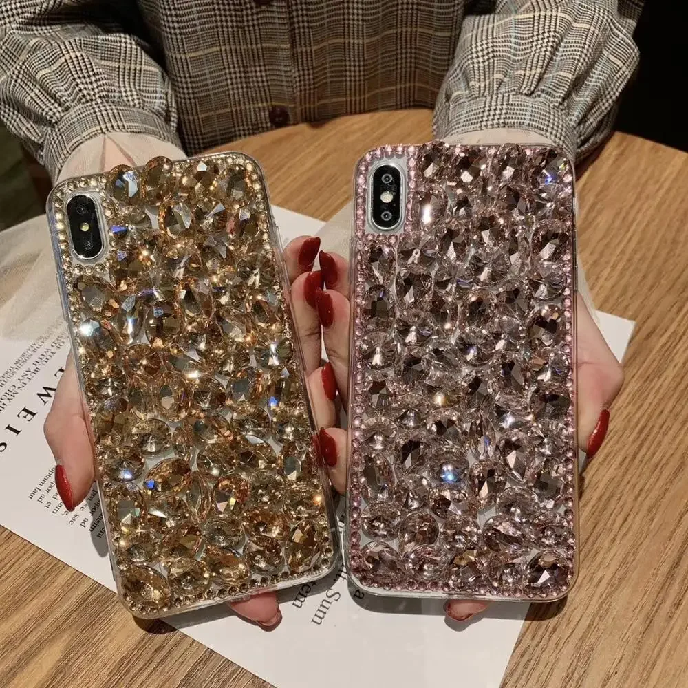 Diamond Bling Rhinestone Full TPU PC Phone Case for iPhone 15, 14, 13, 12, 16 Pro Max, New Crystal Back, Luxury