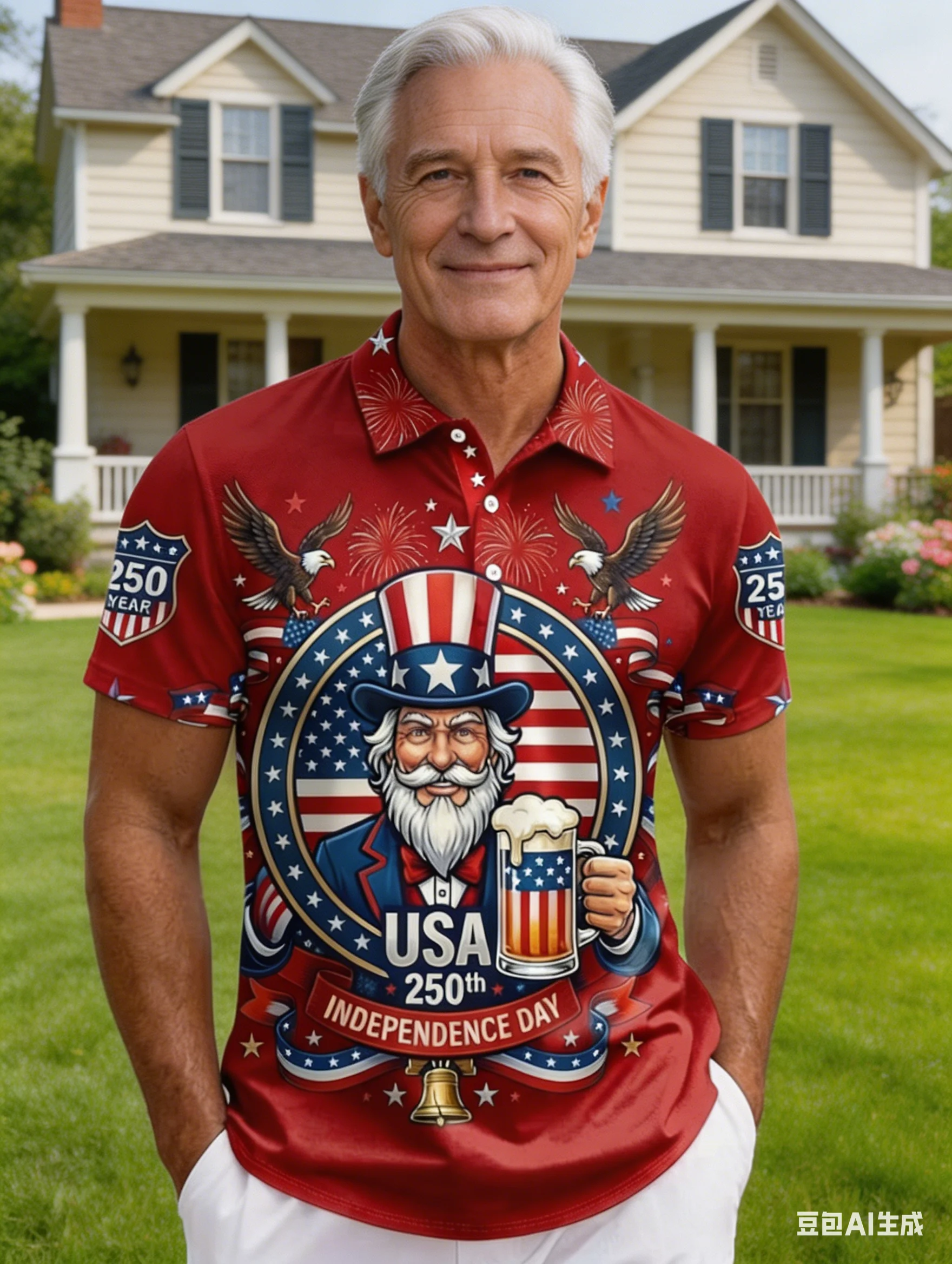 

Men's USA Patriotic Polo Shirt 3D Print Artistic Presidents Statue of Liberty Capitol Building USA Flag Short Sleeve Top