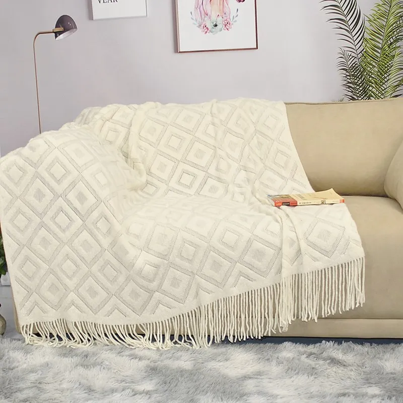 

The Retro Diamond-Shaped Knitted Blanket Decorates The Sofa With Home Aesthetics,Covering The Tablecloth And Room Decoration