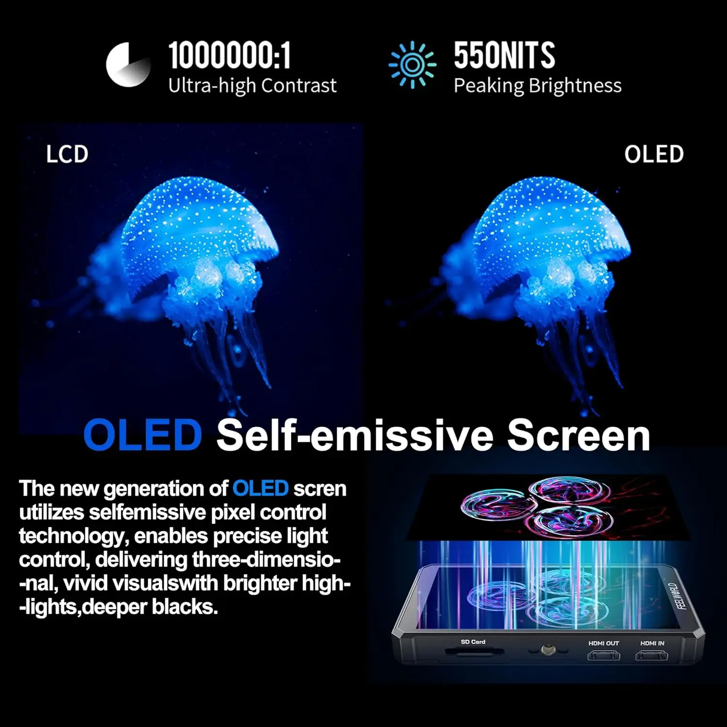 FEELWORLD PS6 5.5 Inch OLED Vertical Horizontal Camera Field Video Monitor Touch Screen 4K HDMI With Bag And battery For gifts - Image 3