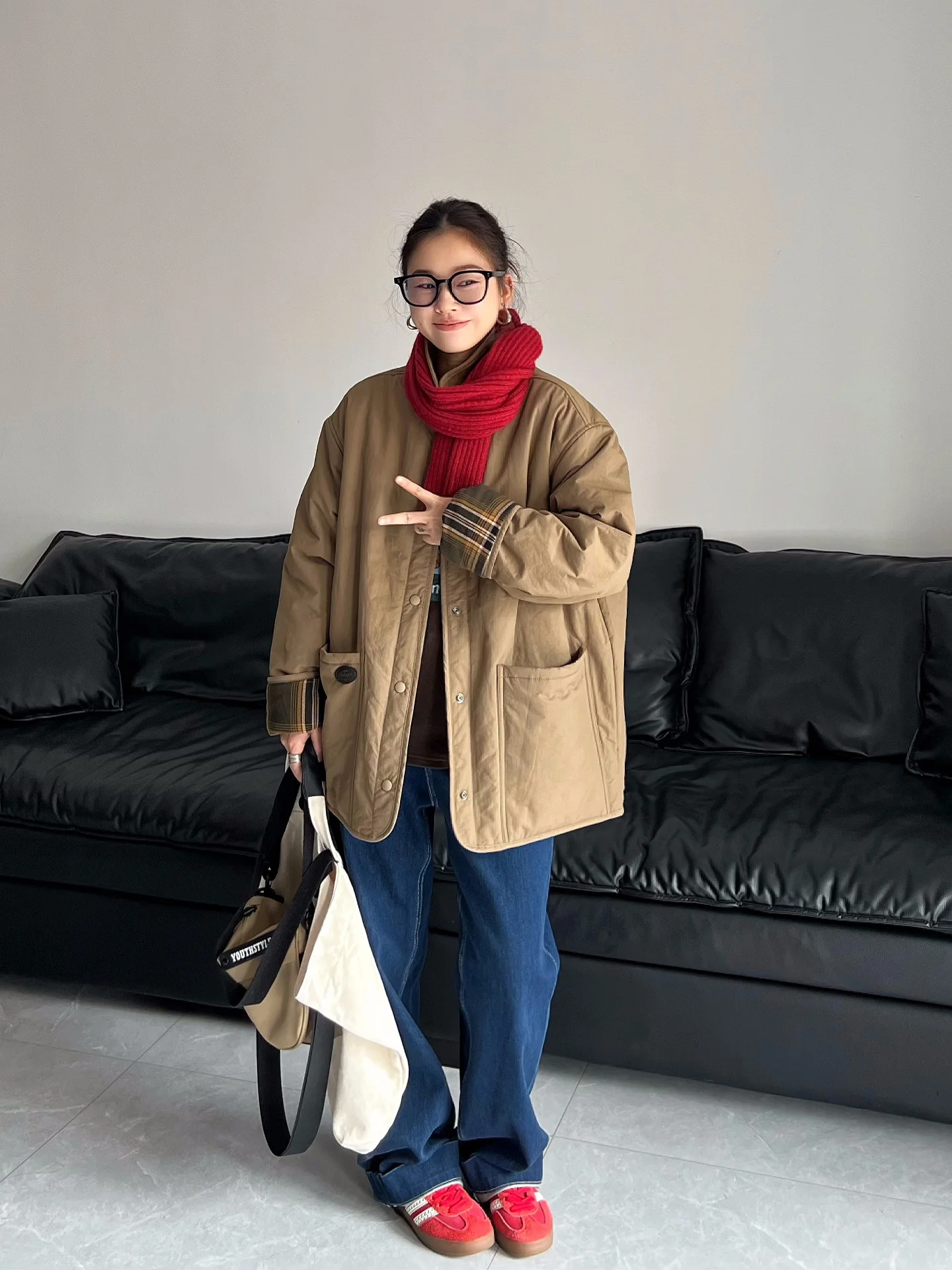 

May Muziya светло-кофейного цвета с воротником из хлопка, женская свободная хлопковая одежда средней длины в Корейском стиле, осень-зима, новинка Arr...