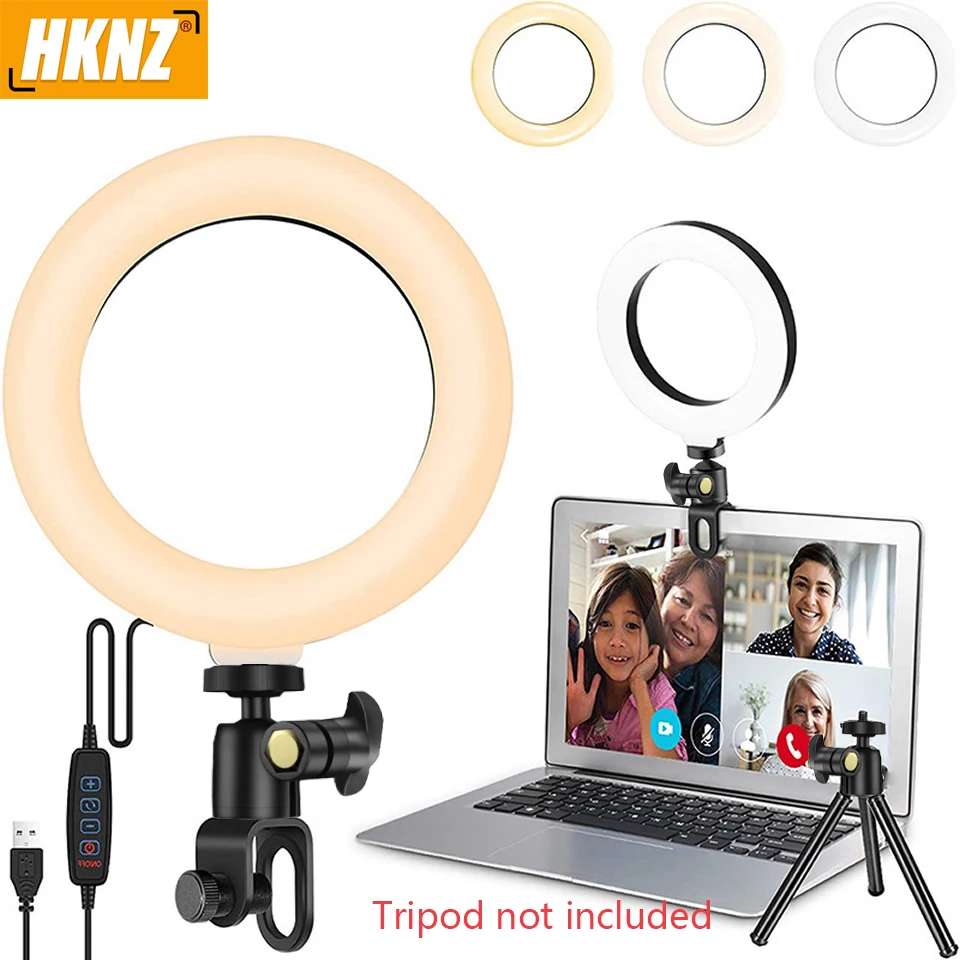 6 Inch LED Ring Lights Round Lamp Selfie Live Streaming USB Desktop Clip for Youtube Macbook PC Laptop Computer Tiktok Stream