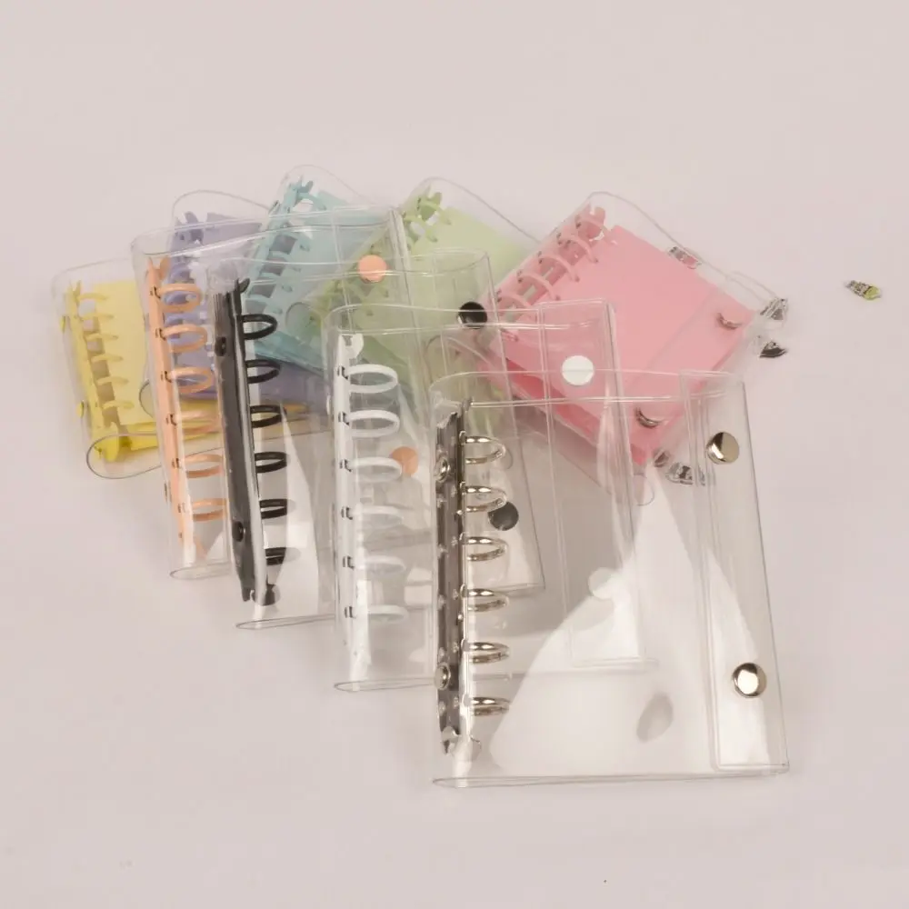 Protège-cahier A7 transparent thème macaron couleur bonbon, organiseur de collection 6 trous, avec double bouton élargi pour album de collection