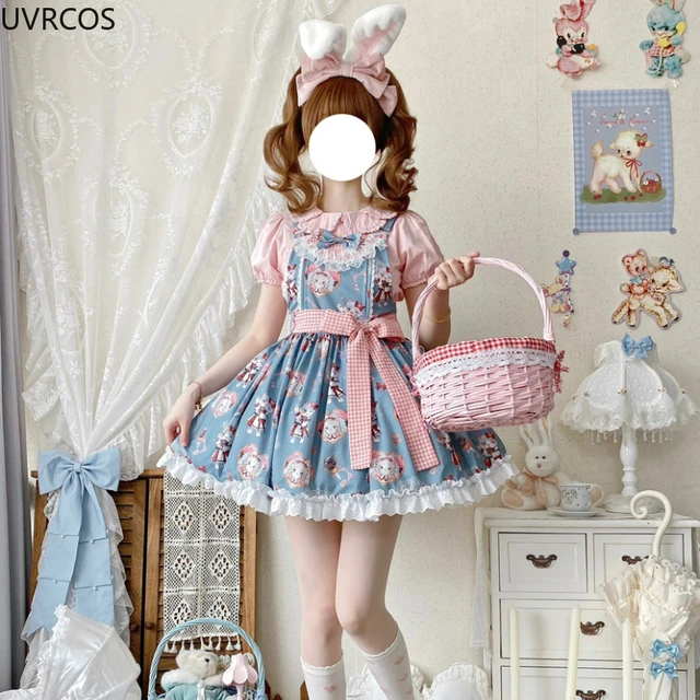 Japanese Kawaii Lolita Style Bow Princess Dress Women Cute Cat Print Lace Ruffle Party Mini Dresses Girly Gothic Y2k Strap Dress AliExpress